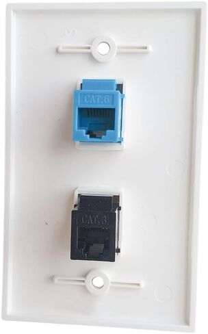 لوحة حائط للهاتف Ethernet CAT6 أنثى إلى أنثى - RJ11 CAT 6 RJ45 Keystone Jack لوحة غطاء للشبكة وكابل الهاتف - أبيض in Saudi Arabia