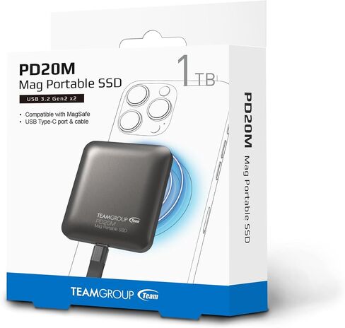 TEAMGROUP PD20M 1TB Magnetic External SSD Read up to 2000MB/s USB 3.2 Gen 2x2 Type-C 4K ProRes HDR Record iPhone 15 16 17 Pro Max,Tablet TPSEG2001T0C108 in Saudi Arabia