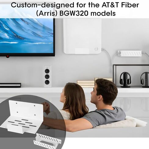 حامل حائط معدني لألياف AT&T (Arris) BGW320+طقم حامل حامل طوب الطاقة، مصمم لحامل تركيب بوابة مودم الإنترنت AT&T متوافق مع BGW-320، حامل جدار فولاذي أبيض لـ BGW320-500,505 in Saudi Arabia