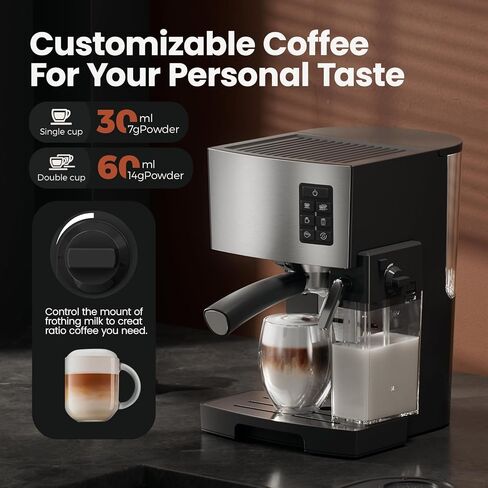 Espresso Machine 20 Bar - Espresso & Coffee Maker with Automatic Milk Frother, Cappuccino Machine, Latte Maker for Home, office, 1250W in Saudi Arabia