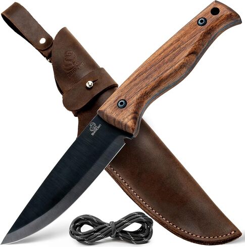 BeaverCraft Bushcraft Knife Full Tang with Leather Sheath – Bush Knife Carbon Steel for Camping – Survival Outdoor Knives Fixed Blade BSH3 Nightfall - Bushcraft Gear Tools in Saudi Arabia