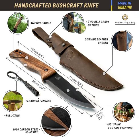 BeaverCraft Bushcraft Knife Full Tang with Leather Sheath – Bush Knife Carbon Steel for Camping – Survival Outdoor Knives Fixed Blade BSH3 Nightfall - Bushcraft Gear Tools in Saudi Arabia