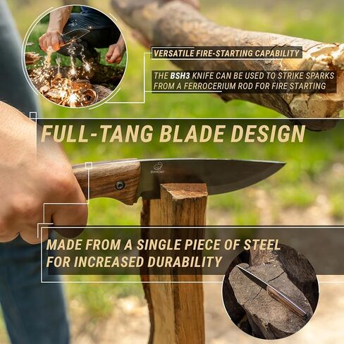 BeaverCraft Bushcraft Knife Full Tang with Leather Sheath – Bush Knife Carbon Steel for Camping – Survival Outdoor Knives Fixed Blade BSH3 Nightfall - Bushcraft Gear Tools in Saudi Arabia