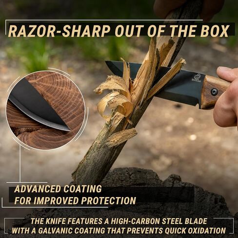 BeaverCraft Bushcraft Knife Full Tang with Leather Sheath – Bush Knife Carbon Steel for Camping – Survival Outdoor Knives Fixed Blade BSH3 Nightfall - Bushcraft Gear Tools in Saudi Arabia