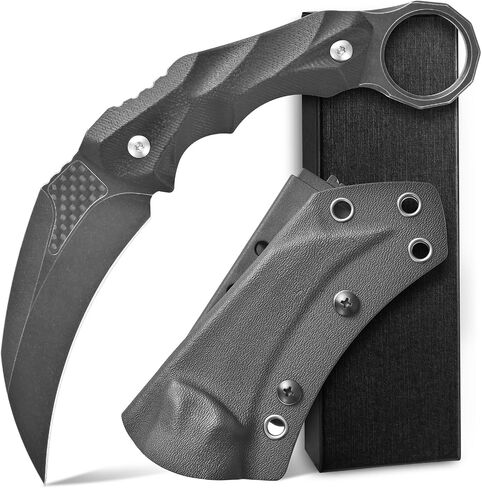 Ccanku C1692 Carbon Fiber Fixed Blade Knife,D2 Steel G10 Handle 4 Inches Camping EDC Tools Survival Claw Teeth Knife with Kydex Sheaths(Black) … … in Saudi Arabia