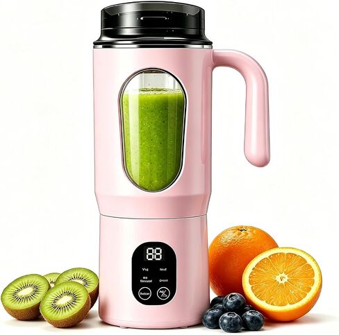 Lilogi 580ML Portable Blender with LED Display, 12-Blade USB-C Rechargeable Travel Blender with Handle & Extra Lid, Ideal for Kitchen, Office, Gym & Outdoor Sports in Saudi Arabia