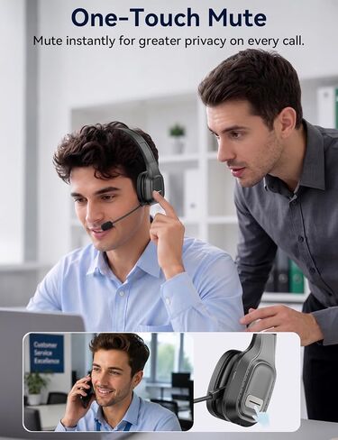 Bluetooth Headset with Mic, 60 Hours Talking Time Single-Ear Wireless Headset, ENC Noise Canceling, One-Touch Mute, Dual-Device Connection for Truck Driver, Office, Call Center, Phone/PC, Black in Saudi Arabia