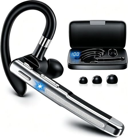 Bluetooth Headset V6.1,100Hrs Talk Time Single-Ear Wireless Earbud,CVC8.0 Noise Cancelling Bluetooth Earpiece,Handsfree Headset with Mic,Driving Headphoone for Trucker, Office, Business in Saudi Arabia