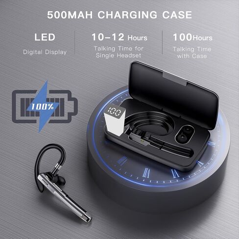 Bluetooth Headset V6.1,100Hrs Talk Time Single-Ear Wireless Earbud,CVC8.0 Noise Cancelling Bluetooth Earpiece,Handsfree Headset with Mic,Driving Headphoone for Trucker, Office, Business in Saudi Arabia