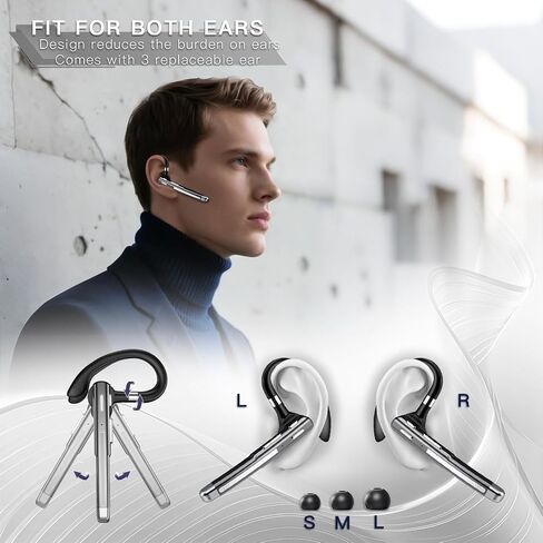 Bluetooth Headset V6.1,100Hrs Talk Time Single-Ear Wireless Earbud,CVC8.0 Noise Cancelling Bluetooth Earpiece,Handsfree Headset with Mic,Driving Headphoone for Trucker, Office, Business in Saudi Arabia