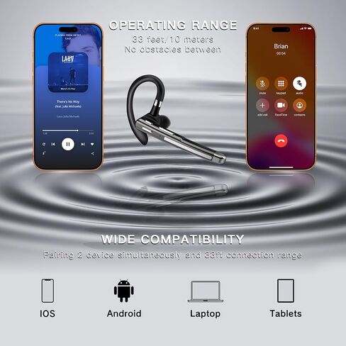Bluetooth Headset V6.1,100Hrs Talk Time Single-Ear Wireless Earbud,CVC8.0 Noise Cancelling Bluetooth Earpiece,Handsfree Headset with Mic,Driving Headphoone for Trucker, Office, Business in Saudi Arabia