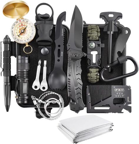 Survival Kit 17 in 1, Survival Gear and Supplies for Adult Teen Men, Survival Case, 2025 Xmas Holiday Surprise Gift for Fishing Hunting Camping Outdoor Adventure Gifts for Men Fathers Day in Saudi Arabia