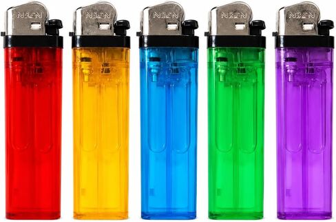 Disposable Lighters Pack of 5, Assorted Colors, Refillable-Style Transparent Body, Everyday Utility Lighters for Home, Camping, BBQ, Candles & Emergency Use in Saudi Arabia