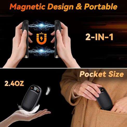Rechargeable Hand Warmer 2Pack, AI Chips Electric Hand Warmers with LED Display, 3 Temps Portable Magnetic Handwarmers, Pocket-Sized Electronic Hand Warmers for Man, Women, Camping, Hunting, Christmas in Saudi Arabia