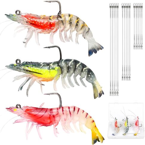 DONQL Pre-Rigged Shrimp Fishing Lures, 3pcs Shrimp Baits with Leaders in Saudi Arabia