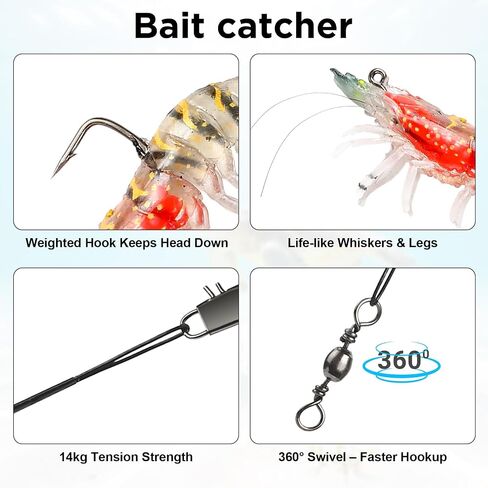 DONQL Pre-Rigged Shrimp Fishing Lures, 3pcs Shrimp Baits with Leaders in Saudi Arabia