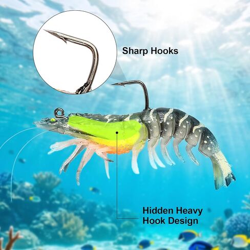 DONQL Pre-Rigged Shrimp Fishing Lures, 3pcs Shrimp Baits with Leaders in Saudi Arabia