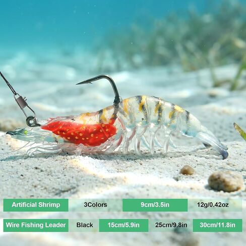 DONQL Pre-Rigged Shrimp Fishing Lures, 3pcs Shrimp Baits with Leaders in Saudi Arabia