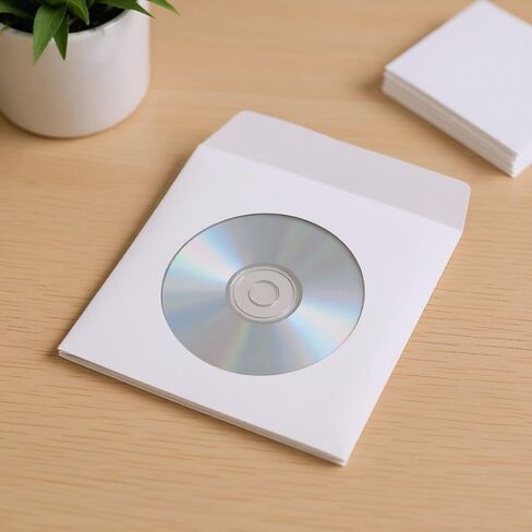 100 قطعة من أغلفة أقراص DVD مقاس 8 سم - مغلفات ورقية بيضاء سميكة قابلة لإعادة الاستخدام مع نافذة شفافة، تخزين مقاوم للغبار للأقراص الصغيرة in Saudi Arabia