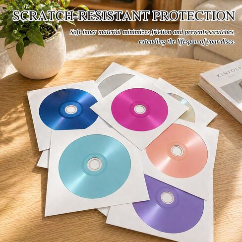 100 قطعة من أغلفة ورق CD/DVD بيضاء سميكة مع نافذة وغطاء شفاف، وأظرف تخزين أقراص مقاومة للغبار للأقراص المضغوطة وأقراص DVD والموسيقى والأفلام وتنظيم المكتب in Saudi Arabia