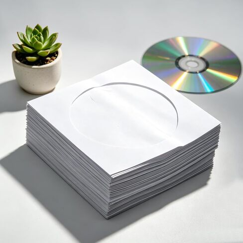 100 قطعة من أغلفة ورق CD/DVD بيضاء سميكة مع نافذة وغطاء شفاف، وأظرف تخزين أقراص مقاومة للغبار للأقراص المضغوطة وأقراص DVD والموسيقى والأفلام وتنظيم المكتب in Saudi Arabia