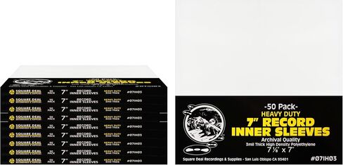 (100) Square Deal Recordings & Supplies 7" Record Inner Sleeves - High Density Polyethylene - Heavy Duty 3 mil - #07IH03 in Kuwait