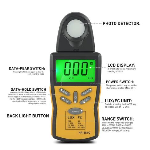 Handheld Lux Meter for Plant Growth Light Measurement 0.1–200,000 Lux in Saudi Arabia