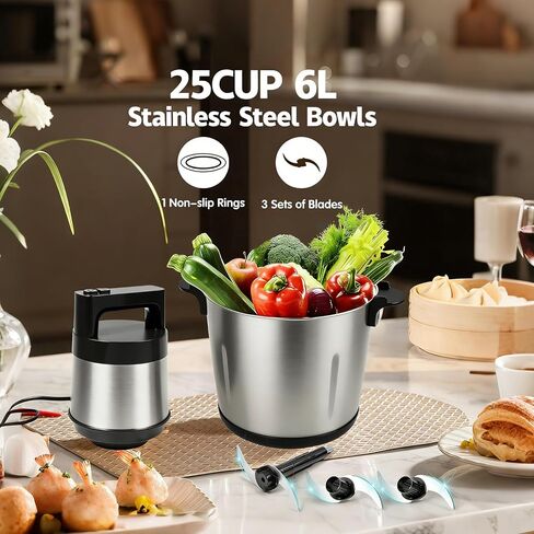 Food Processor Large Capacity,6L Electric Meat Grinder for Home,1200W Heavy Duty Food Grinder Chopper with 2 Speed& 6 Blades,Stainless Steel Bowl,Vegetable Electric Chopper for Onion, Nuts in Saudi Arabia