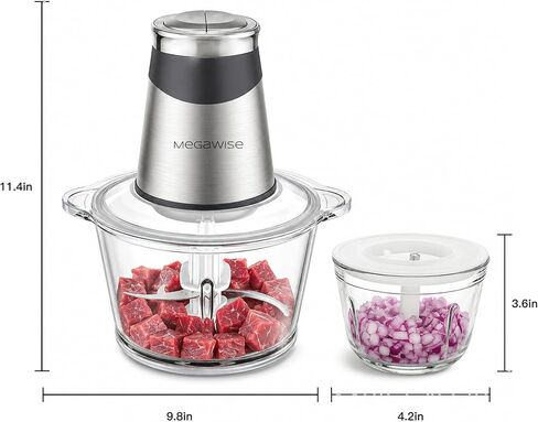 MEGAWISE Food processor with 500W powerful copper-core motor, Electric Food Chopper with Meat Grinder & Vegetable Chopper, 2 Bowls (0.6L & 3L Glass Bowls),Double-layer blades for Fruits/Meat/Nuts in Saudi Arabia