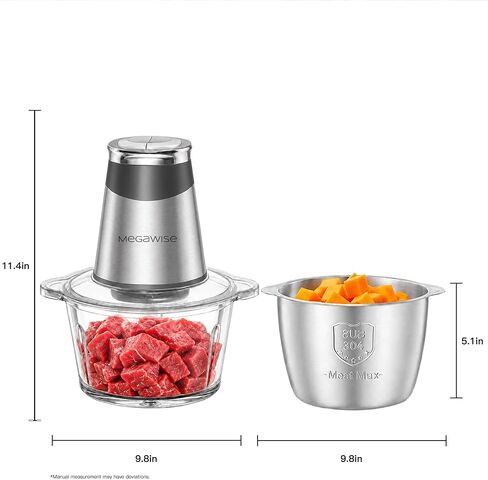 MEGAWISE Food Processor, 800W Electric Meat Grinder, 1.8L Stainless Steel Bowl & 1.8L Glass Bowl, Dual Speed Modes for Meat, Onion, Vegetables, Nuts, Fruits, Baby Food in Saudi Arabia