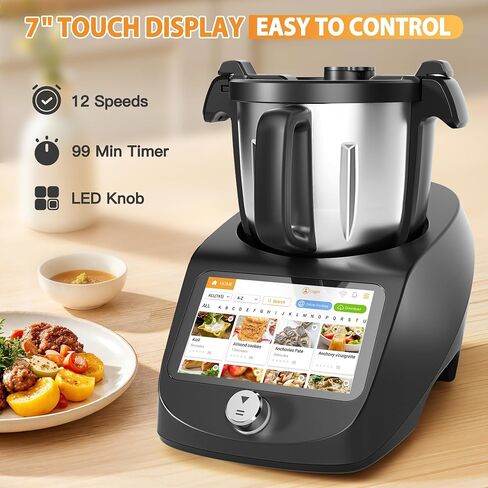Smart Food Processor All-in-One Cooking Machine 3.0L Multifunctional Kitchen Appliance with Built-in Scale 7 inch Touch Screen 12 Speed Control Self-Cleaning 1000W Heating and Blending System (Black) in Saudi Arabia