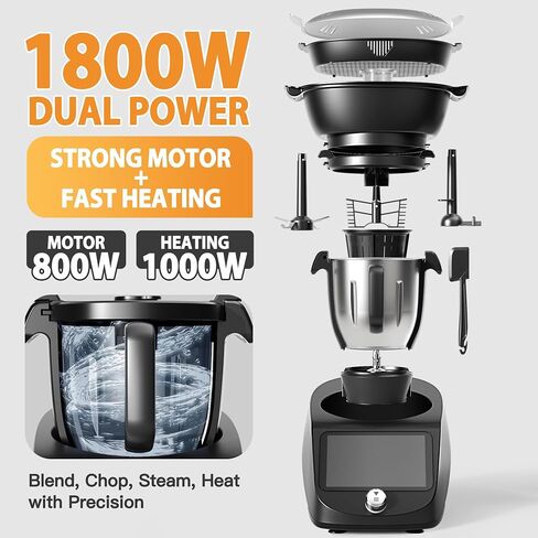Smart Food Processor All-in-One Cooking Machine 3.0L Multifunctional Kitchen Appliance with Built-in Scale 7 inch Touch Screen 12 Speed Control Self-Cleaning 1000W Heating and Blending System (Black) in Saudi Arabia