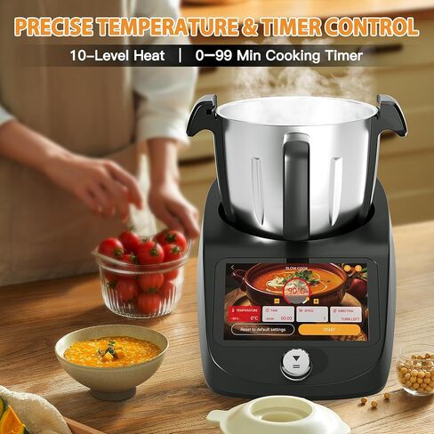 Smart Food Processor All-in-One Cooking Machine 3.0L Multifunctional Kitchen Appliance with Built-in Scale 7 inch Touch Screen 12 Speed Control Self-Cleaning 1000W Heating and Blending System (Black) in Saudi Arabia