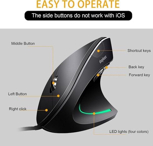 Wired Vertical Mouse, Optical Ergonomic Mouse with 4 Adjustable 800/1200/2000/3200, 5 Buttons USB Computer Mouse, Better for Large and Medium Sized Hands in Saudi Arabia