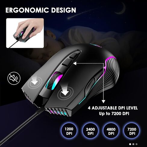 Wired Gaming Mouse with RGB & Jiggler, Dual USB-C & USB-A Connectivity Up to 7200 D-PI 7 Buttons Ergonomic Optical Type-C Mice with 5.9ft Cable for PC,Laptop,Mac,Chromebook,Computer, Desktop,Surface in Saudi Arabia
