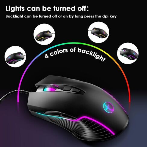 Wired Gaming Mouse with RGB & Jiggler, Dual USB-C & USB-A Connectivity Up to 7200 D-PI 7 Buttons Ergonomic Optical Type-C Mice with 5.9ft Cable for PC,Laptop,Mac,Chromebook,Computer, Desktop,Surface in Saudi Arabia