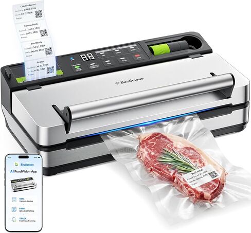 98kPa Vacuum Sealer with FoodTrace Label Printing & Food Management App, Dual-Pump Food Sealer with Double Heat Seal, Extra Moist Mode for Meal Prep, Sous Vide & Freezer Storage, VSP801, Silver in Saudi Arabia