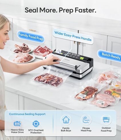 98kPa Vacuum Sealer with FoodTrace Label Printing & Food Management App, Dual-Pump Food Sealer with Double Heat Seal, Extra Moist Mode for Meal Prep, Sous Vide & Freezer Storage, VSP801, Silver in Saudi Arabia