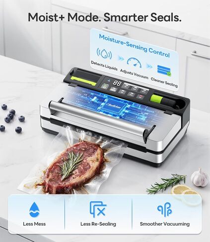 98kPa Vacuum Sealer with FoodTrace Label Printing & Food Management App, Dual-Pump Food Sealer with Double Heat Seal, Extra Moist Mode for Meal Prep, Sous Vide & Freezer Storage, VSP801, Silver in Saudi Arabia