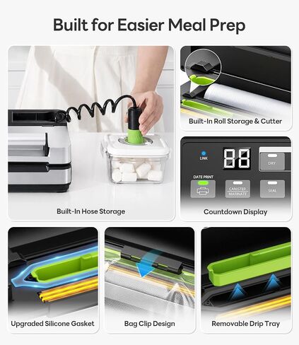 98kPa Vacuum Sealer with FoodTrace Label Printing & Food Management App, Dual-Pump Food Sealer with Double Heat Seal, Extra Moist Mode for Meal Prep, Sous Vide & Freezer Storage, VSP801, Silver in Saudi Arabia