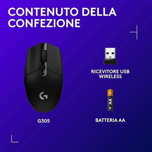 Logitech G305 Lightspeed Wireless Gaming Mouse, Hero Sensor, 12,000 DPI, Lightweight, 6 Programmable Buttons, 250h Battery Life, On-Board Memory, PC/Mac - Black (German Packaging) in Saudi Arabia