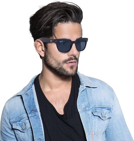 Ray-Ban Stories | Meteor Square Smart Glasses, Shiny Blue/Dark Blue Polarized, 51 mm in Saudi Arabia
