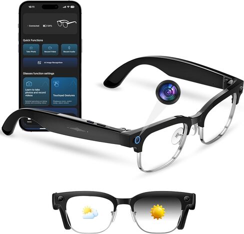 نظارات Yowow BIT AI الذكية مع كاميرا بدقة 8 ميجابكسل، صور بدقة 4K، تسجيل فيديو بدقة 1080 بكسل، ترجمة فورية، التعرف على الصور بالذكاء الاصطناعي، الاتصال عبر البلوتوث، صوت مفتوح للأذن، بطارية 290 مللي أمبير في الساعة، عدسات فوتوكروميك in Saudi Arabia