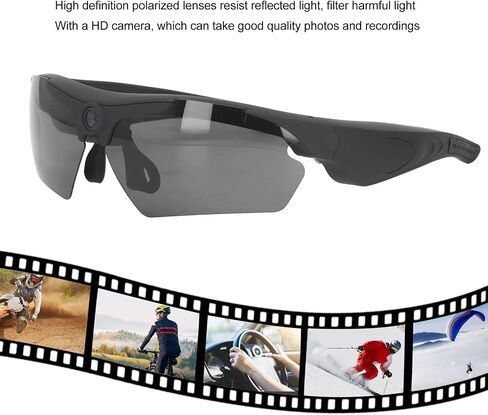 نظارات كاميرا PUSOKEI 1080P FHD، نظارات فيديو ذكية مع عدسات مستقطبة، تسجيل الصوت والفيديو، نظارات عمل رياضية يمكن ارتداؤها للقيادة وركوب الدراجات والمشي لمسافات طويلة (أسود) in Saudi Arabia