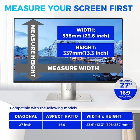 Magnetic 27 Inch Computer Privacy Screen Filter for 16:9 Aspect Ratio Widescreen Monitor, Eye Protection Anti Glare Blue Light Computer Privacy Shield Panel in Saudi Arabia