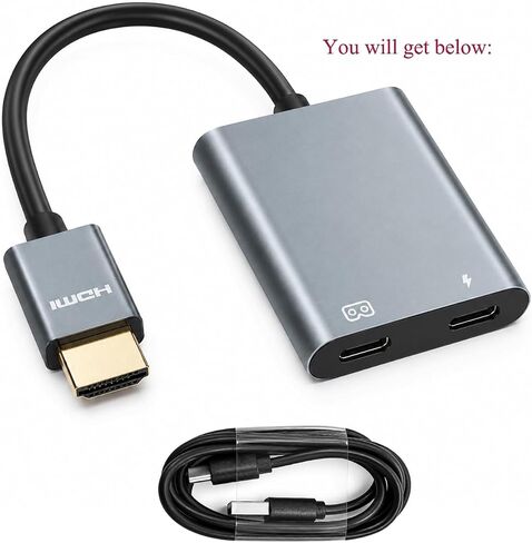 محول ubrokeifixit HDMI إلى USB-C محول HDMI ذكر أحادي الاتجاه (المصدر) إلى USB-C أنثى (عرض) لنظارات AR، والتبديل، وXbox، والكمبيوتر المحمول، والكمبيوتر الشخصي، وشاشة محمولة 4K 60 هرتز (رمادي) in Saudi Arabia