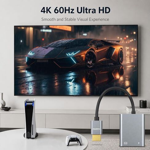 محول ubrokeifixit HDMI إلى USB-C محول HDMI ذكر أحادي الاتجاه (المصدر) إلى USB-C أنثى (عرض) لنظارات AR، والتبديل، وXbox، والكمبيوتر المحمول، والكمبيوتر الشخصي، وشاشة محمولة 4K 60 هرتز (رمادي) in Saudi Arabia