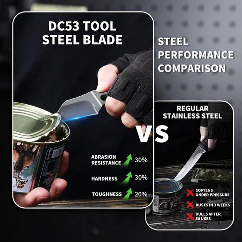 EDC Fixed Blade Knife with Sheath, Camping Knife Fixed Blade 2.2" DC53 Steel Outdoor Survival Blade Full Tang Hunting Knives for Men Women IB-04, Silver in Saudi Arabia