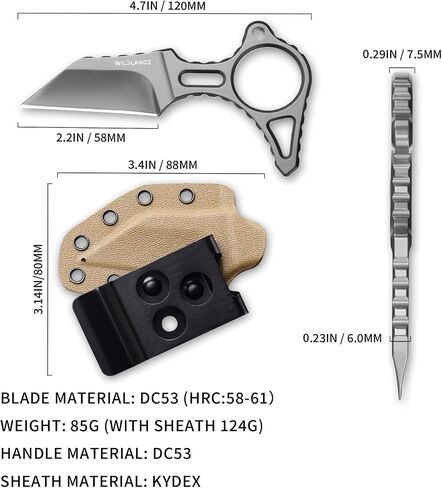 EDC Fixed Blade Knife with Sheath, Camping Knife Fixed Blade 2.2" DC53 Steel Outdoor Survival Blade Full Tang Hunting Knives for Men Women IB-04, Silver in Saudi Arabia