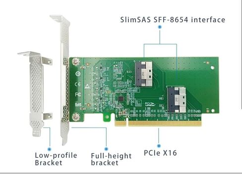 بطاقة توسيع SlimSAS إلى U.2 PCIe 4.0 إلى 2 منفذ SFF-8654 4i NVMe in Saudi Arabia